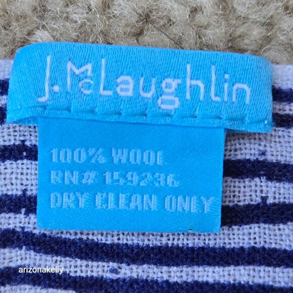 J. McLaughlin Wool Scarf Lightweight Blue Stripe - Picture 2 of 14